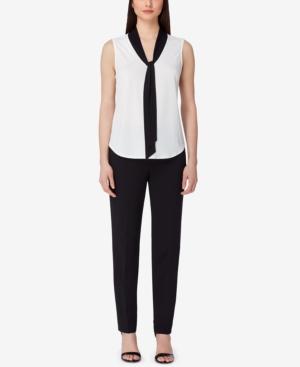 Tahari Asl Colorblocked Tie-neck Blouse