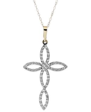14k Gold Necklace, Diamond Accent Open-work Cross Pendant