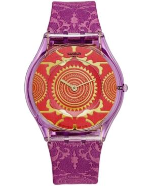 Swatch Unisex Swiss Exotic Charm Purple Fabric Strap Watch 34mm Sfv109