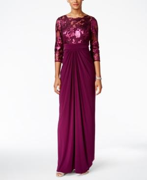 Adrianna Pappell Sequin Illusion Draped Gown