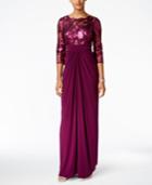 Adrianna Pappell Sequin Illusion Draped Gown