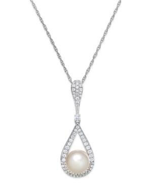 Cultured Freshwater Pearl (8mm) And Diamond (1/3 Ct. T.w.) Pendant Necklace In 14k White Gold