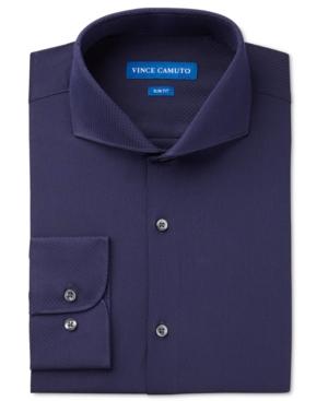Vince Camuto Men's Slim-fit Midnight Blue Dobby Solid Dress Shirt