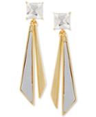 Guess Gold-tone Crystal & White Faux Leather Linear Drop Earrings