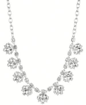 Nine West Silver-tone Crystal Floral Frontal Necklace