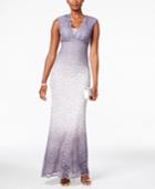 Betsy & Adam Ombre Glitter Lace Gown