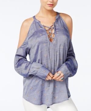 William Rast Lace-up Cold-shoulder Top