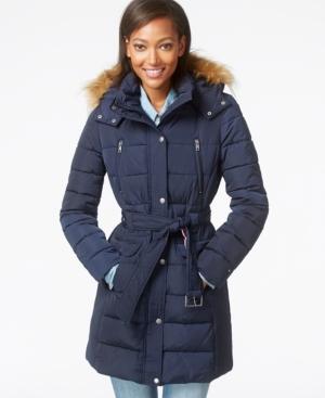 Tommy Hilfiger Faux-fur-trim Belted Puffer Coat