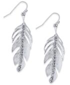 Thalia Sodi Silver-tone Pave Leaf Drop Earrings, Created For Macy's