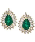 Emerald (3/4 Ct. T.w.) & Diamond (1/3 Ct. T.w.) Stud Earrings In 14k Gold
