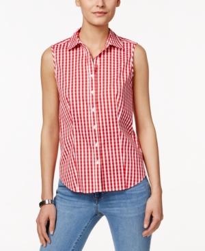 Charter Club Gingham Sleeveless Shirt, Only At Macy's