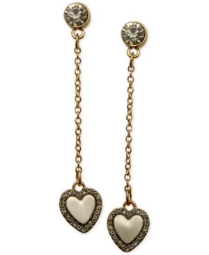 Guess Two-tone Crystal Heart Chain Drop Earrings