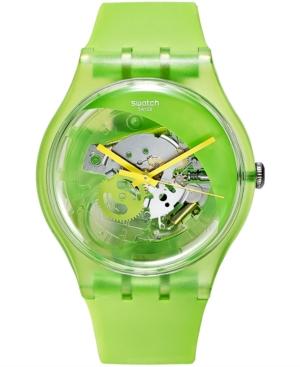 Swatch Unisex Swiss Pomme-tech Green & Yellow Double-layered Silicone Strap Watch 41mm Suog110