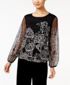 Alfani Embroidered Mesh Blouson Top, Only At Macy's