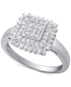 Diamond Square Ring (1/2 Ct. T.w.) In Sterling Silver Or 18k Gold-plated Sterling Silver