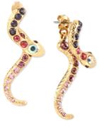 Betsey Johnson Gold-tone Purple And Pink Pave Snake Front And Back Earrings