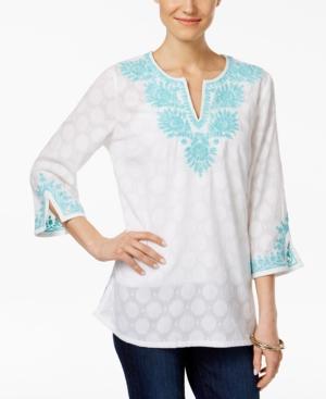 Charter Club Embroidered Textured Tunic, Only At Macy's