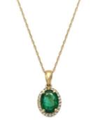 Emerald And White Sapphire Oval Pendant Necklace In 10k Gold (2 Ct. T.w.)