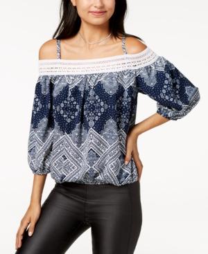 Bcx Juniors' Crocheted Cold-shoulder Top