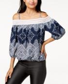 Bcx Juniors' Crocheted Cold-shoulder Top
