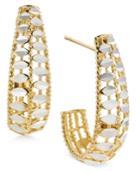 Two-tone Filigree And Disc J-hoop Earrings In 14k Gold And White Gold