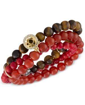 Rachel Rachel Roy Gold-tone Crimson Beaded Multi-row Stretch Bracelet