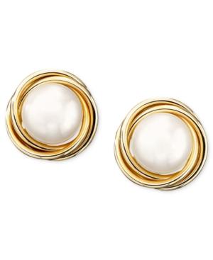 14k Gold Cultured Pearl Knot Earrings