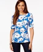 Karen Scott Printed Elbow-sleeve Top, Only At Macy's