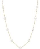 Cultured Freshwater Pearl (7-7.5mm) Mirror Chain Necklace In 14k Gold