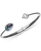 Judith Jack Sterling Silver Abalone And Crystal Hinged Cuff Bracelet