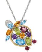 Multi-gemstone Turtle Pendant Necklace (2-1/2 Ct. T.w.) In Sterling Silver And 14k Gold-plated Sterling Silver