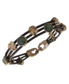 Lucky Brand Bracelet, Gold-tone Jade Stone Woven Leather Bracelet