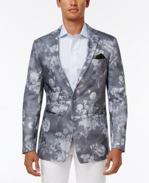 Tallia Men's Slim-fit Gray Floral-print Sport Coat