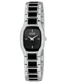 Citizen Women's Eco-drive Stainless Steel And Black Enamel Bracelet Watch 19mm Ew9780-57e
