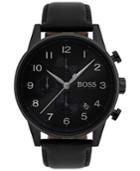 Boss Men's Chronograph Navigator Black Leather Strap Watch 44mm 1513497