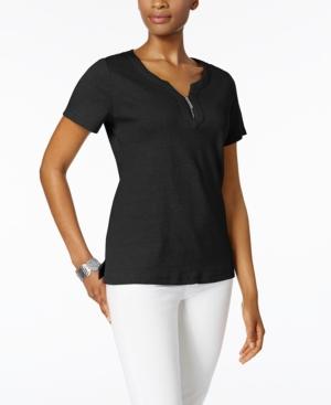 Karen Scott Cotton Zip-neck Top, Only At Macy's