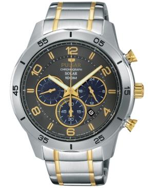 Pulsar Men's Solar Chronograph On The Go Two-tone Stainless Steel Bracelet Watch 44mm Px5057