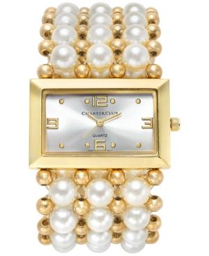 Charter Club Women's Gold-tone Imitation Pearl Stretch Bracelet Watch 40mm 13831