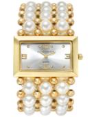 Charter Club Women's Gold-tone Imitation Pearl Stretch Bracelet Watch 40mm 13831
