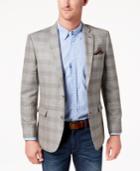 Tommy Hilfiger Men's Modern-fit Gray/tan Plaid Sharkskin Silk And Wool Sport Coat