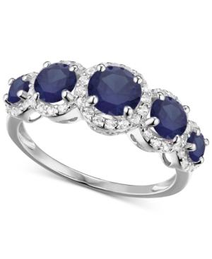 Simulated Sapphire And Cubic Zirconia Ring In Sterling Silver