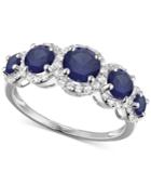 Simulated Sapphire And Cubic Zirconia Ring In Sterling Silver