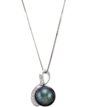 Tahitian Black Pearl (10mm) And Diamond (1/10 Ct. T.w.) Pendant Necklace In 14k White Gold