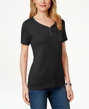Karen Scott Petite Short-sleeve Henley Top, Only At Macy's