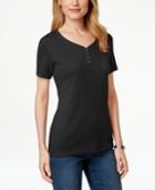 Karen Scott Petite Short-sleeve Henley Top, Only At Macy's