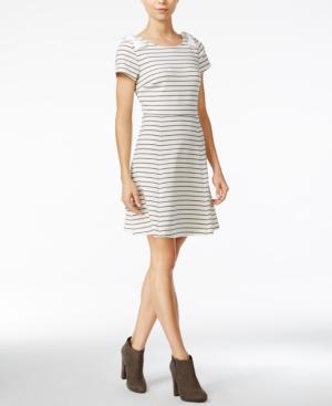 Maison Jules Striped Bow-shoulder Fit & Flare Dress, Created For Macy's