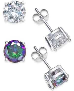 Giani Bernini Cubic Zirconia Stud And Mystic Topaz Stud (4 C.t. T.w.) Duo Set Of Earrings In Sterling Silver, Only At Macy's