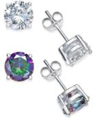 Giani Bernini Cubic Zirconia Stud And Mystic Topaz Stud (4 C.t. T.w.) Duo Set Of Earrings In Sterling Silver, Only At Macy's