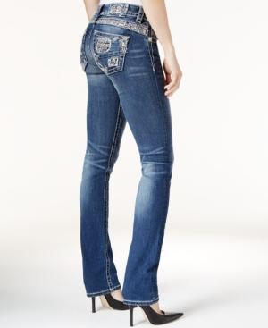 Miss Me Embellished Dark Blue Wash Straight-leg Jeans