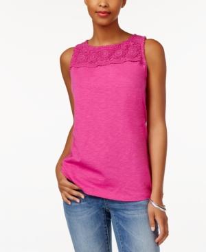 Charter Club Sleeveless Crochet-yoke Top, Only At Macy's